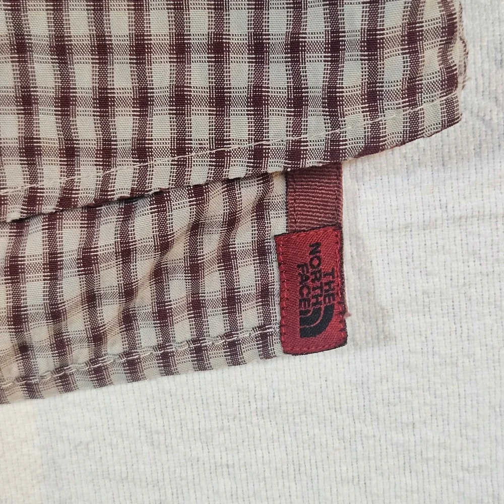 The North Face Shirt Mens XL Maroon Red Plaid Outdoor Button Up Distressed Look